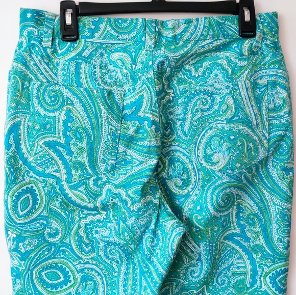 LAUREN RALPH LAUREN Paisley Stretch Blue Green Capri Pants 10 - Picture 4 of 7